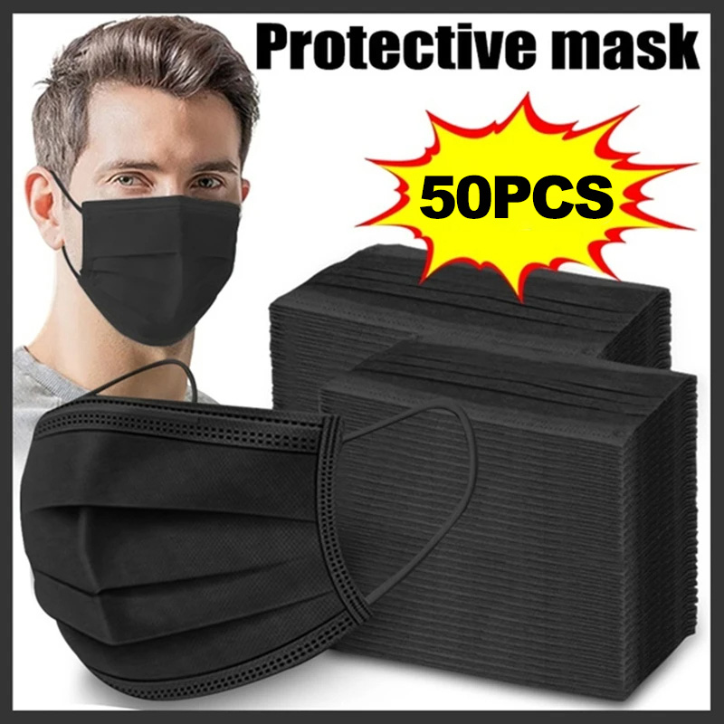 Masks 3-layer Mask Face Masks  - Black Face Mask Pack ulasan dan harga