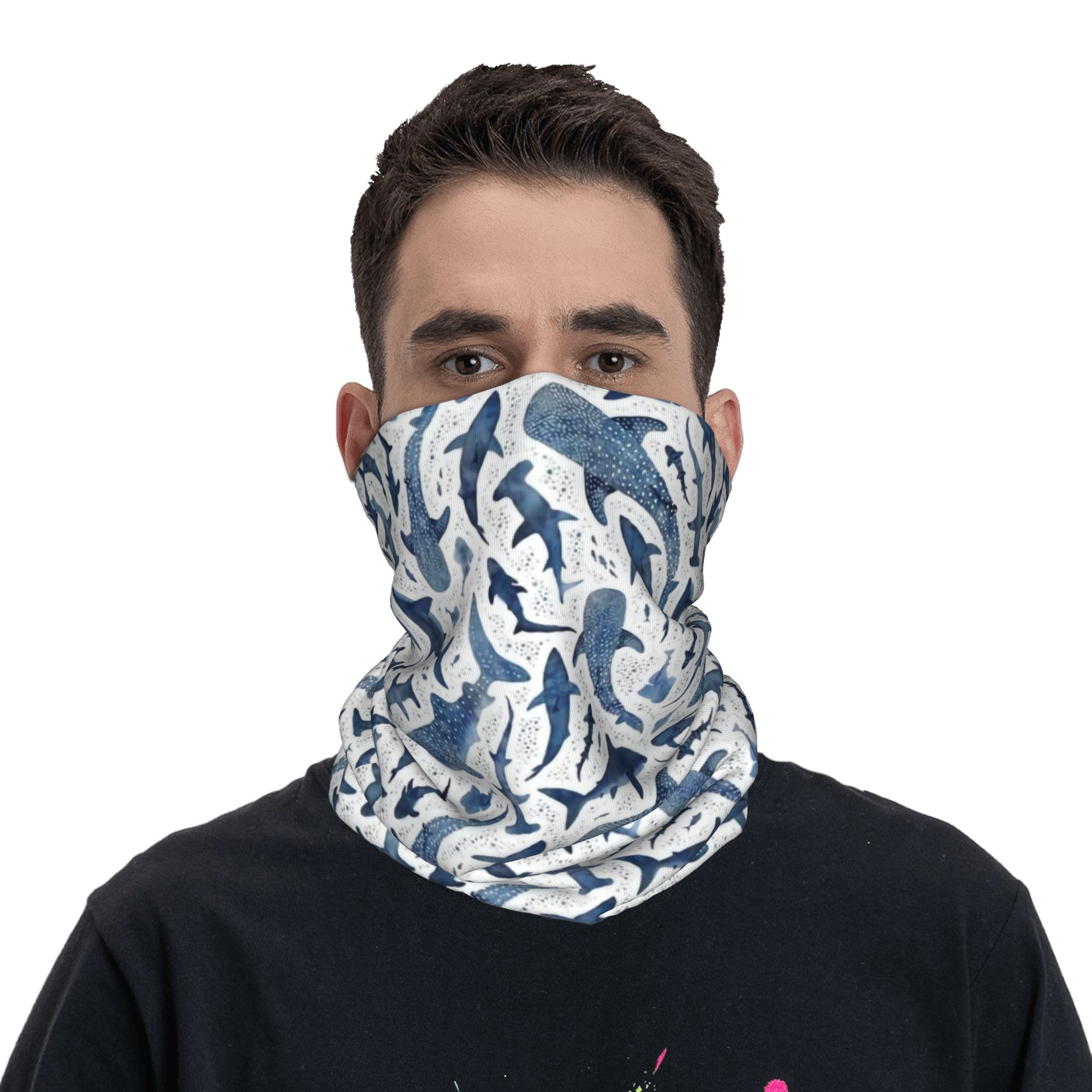 Custom Blue Watercolour Shark  - Neck Gaiter Face Cover ulasan dan harga