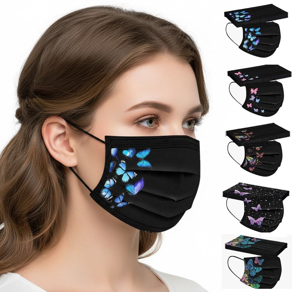 10pcs Colorful Butterfly Print - Cloth Face Mask Washable ulasan dan harga